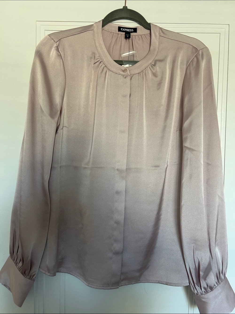 Express Women's Satin Button-Front Blouse in Light Mauve